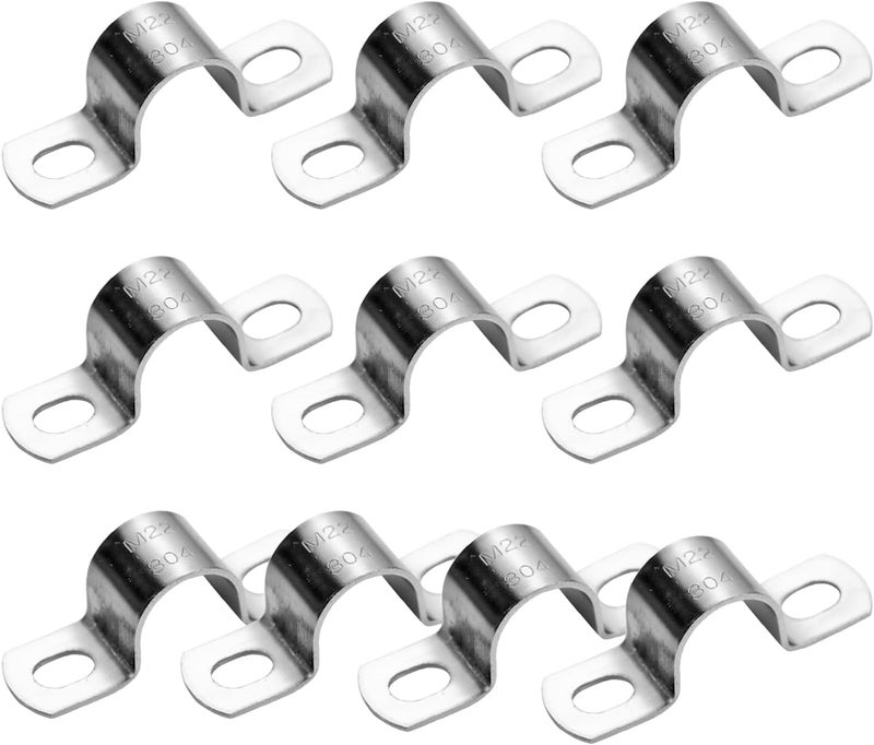 PEROMI 10Pcs 22mm Heavy Duty U-Tube Strap Clamp-2 Hole,Stainless Steel-304 Rigid U-Bracket Pipe Clamp Hanger Tube Tension Clips ID 7/8"inch - Image 1